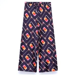 Zara Geometric Print Wide Leg Satin Pants